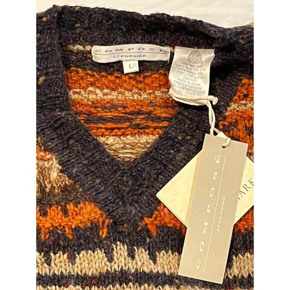 NWT VTG 90s JJ Farmer Compose Sweater Jumper 100% Wool Sz L Earthtones - Picture 3 of 7